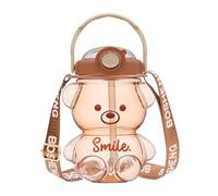Bouteille d'eau en forme d'ours, bouteille 'eau Kawaii avec paille et sangle, 1 L, bouteilles en forme 'ours mignonnes, portables, étanches, sans BPA, gobelets en plastique pour enfants, filles, fe