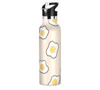 Bouteille d'eau en métal pour enfants avec poignée et double paroi sous vide pour salle de sport - Beige - Sans BPA - 590 ml