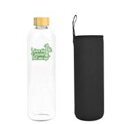 Bouteille d'eau en verre 1,5 L 1500 ML avec couvercle en bambou en verre borosilicate avec manchon en néoprène noir respectueux de l'environnement Save the Planet Fill Me Up recyclable réutilisable