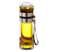 Bouteille d'eau en verre avec infuseur à thé - Séparation du thé et de l'eau - Tasse à thé double couche contre la combustion - Tasse transparente à isolation thermique - Tasse à eau portable pour
