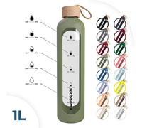 Bouteille d'eau en verre Wessper avec housse en silicone, Bouteille d'eau avec repères temporels, Bouteille motivante, Bouteille d'eau transparente en verre borosilicaté, Surveillance de votre consomm
