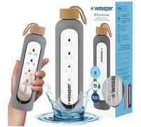 Bouteille d'eau en verre Wessper avec housse en silicone, Bouteille d'eau avec repères temporels, Bouteille motivante, Bouteille d'eau transparente en verre borosilicaté, Surveillance de votre consomm