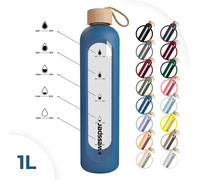 Bouteille d'eau en verre Wessper avec housse en silicone, Bouteille d'eau avec repères temporels, Bouteille motivante, Bouteille d'eau transparente en verre borosilicaté, Surveillance de votre consomm