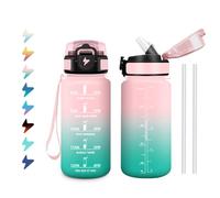 Bouteille d'eau Enfant 500ml, Gourde avec Paille, Anti Fuite, Graduée pour 1 Journee, Facile à Transporter, Gourde Motivation avec Marqueur de Temps, Verrou de Sécurité, pour École, Camping, Bureau