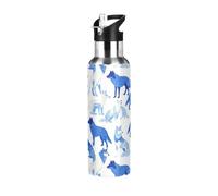 Bouteille d'eau étanche et sans BPA pour salle de sport Ranch Wolf bleu avec paille à double paroi isolée sous vide pour la maison/bureau/voyage/sport/école 946 ml