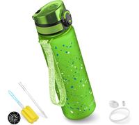 Bouteille D'eau Etanche Pour Enfants,Avec Paille Ou Passoire,Légère,Sans Bpa,Pour La Crèche,L'ecole,Verte Spots,500 Ml