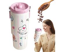 Bouteille d'eau froide toute la journée - Bouteille d'eau en acier inoxydable | Tasse de voyage étanche avec poignée pour café, boissons, gym, sport, café, motif dessin animé