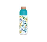Bouteille d'Eau Ice 840ml avec Bouchon Bois et Motif Feuilles à l'Aquarelle Turquoise