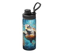 Bouteille d'eau imprimée de 532 ml avec motif tortues qui nagent dans le noir, garde les boissons chaudes ou froides, adaptée pour la course, l'alpinisme, le cyclisme et la randonnée en plein air.