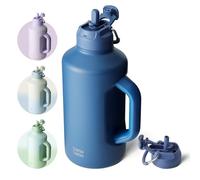 Bouteille d'eau isotherme 1,8 l avec paille et couvercle multifonction en acier inoxydable pour homme entraînement, gym, football et sport (bleu)