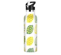 Bouteille d'eau isotherme à double paroi avec couvercle à bec verseur anti-fuite, jaune à pois citron, sans BPA, pour salle de sport, sport, botella de agua para gym