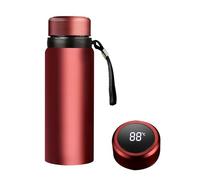 Bouteille d'eau isotherme avec affichage de la température à DEL, double paroi en acier inoxydable, chaud/froid 24 heures, poignée et paille (rouge, 1000 ml)