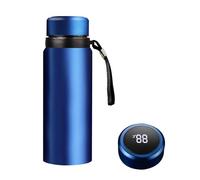Bouteille d'eau isotherme avec affichage de la température LED, double paroi en acier inoxydable, chaud/froid 24 heures, poignée et paille (bleu, 1,7 l)