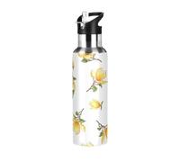 Bouteille d'eau isotherme avec fleurs de magnolia jaunes peintes de 591 ml, sans BPA, bouteille d'eau de sport étanche