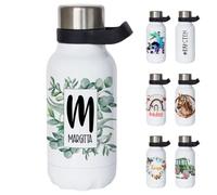 Bouteille d'eau isotherme avec poignée - Nom personnalisé en acier inoxydable sans BPA anti-fuite Rose Eucalyptus Bouteille d'eau 550ml Idée cadeau pour femme pour fille