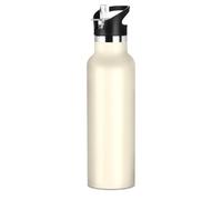 Bouteille d'eau isotherme beige sans BPA anti-fuite avec couvercle à paille à double paroi isolée sous vide pour l'école et les sports de plein air