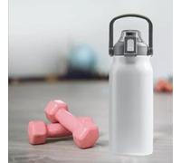 Bouteille d'eau isotherme,Bouteille infuseur en acier inoxydable,Bouteille de sport de 946 ml avec poignée portable,Bouteille de 900 ml avec couvercle à paille, cyclisme, camping (blanc)