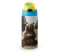 Bouteille d'eau isotherme de 35 cl avec bouchon à paille rabattable - Bouteilles d'eau en acier inoxydable étanches - Salut l'ours, assieds-toi sur la pelouse