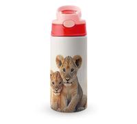 Bouteille d'eau isotherme de 350 ml avec bouchon à paille rabattable - Bouteilles d'eau en acier inoxydable étanches - Petit modèle Lion