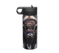 Bouteille d'eau isotherme de 532 ml en forme de bison d'Amérique du Nord - Bouteille d'eau en acier inoxydable avec paille - Pour le camping, le fitness, la randonnée, les activités en plein air