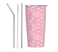 Bouteille d'eau isotherme de 591 ml avec couvercle et paille, flamants roses et fleurs, gobelet isotherme en acier inoxydable, tasse à café de voyage personnalisée