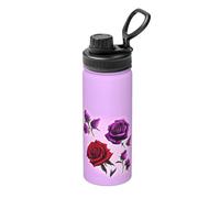 Bouteille d'eau isotherme de sport avec roses rouges et violettes, légère et étanche, adaptée pour les voyages en plein air, simple et élégante.