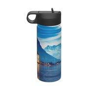 Bouteille d'eau isotherme de voyage en acier inoxydable avec impression du lac Genève 532 ml