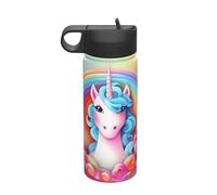 Bouteille d'eau isotherme de voyage licorne arc-en-ciel en acier inoxydable (532 ml), adaptée pour le camping, le fitness, la randonnée en plein air