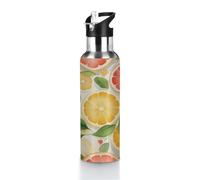 Bouteille d'eau isotherme en acier inoxydable à double paroi étanche avec couvercle pour sport, randonnée, gym, voyage, orange, pamplemousse, tranches de citron, 7,1 x 27,9 cm