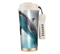 Bouteille d'eau isotherme en acier inoxydable avec couvercle à pailles, anti-fuite, motif dauphin, drôle qui vous regarde, blanc