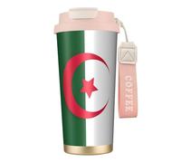Bouteille d'eau isotherme en acier inoxydable avec couvercle à pailles, motif drapeau de l'Algérie - Rose
