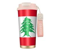 Bouteille d'eau isotherme en acier inoxydable avec couvercle à pailles, motif drapeau du Liban - Rose