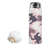 Bouteille d'eau isotherme en acier inoxydable avec couvercle à rabat et fermeture à pression Motif rayures de camouflage Rose 473 ml