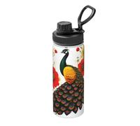 Bouteille d'eau isotherme en acier inoxydable avec fleur rouge paon - 532 ml
