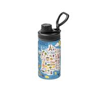 Bouteille d'eau isotherme en acier inoxydable avec motif carte de France avec icônes, idéale pour les voyages, 355 ml