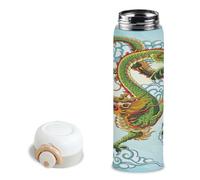 Bouteille d'eau isotherme en acier inoxydable avec motif dragon chinois - Tasse de voyage avec couvercle à rabat - 473 ml
