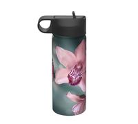 Bouteille d'eau isotherme en acier inoxydable avec motif orchidée, fleur, papillon, 532 ml