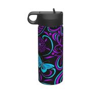Bouteille d'eau isotherme en acier inoxydable avec motif papillon sur une belle fleur 532 ml