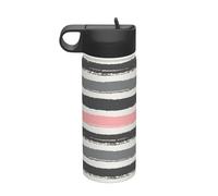 Bouteille d'eau isotherme en acier inoxydable avec motif rayures roses et gris foncé 532 ml