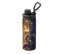 Bouteille d'eau isotherme en acier inoxydable avec note de musique dorée et étoile brillante - Avec poignée - 532 ml - Pour l'école et les voyages