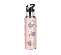 Bouteille d'eau isotherme en acier inoxydable avec paille - 591 ml - Bouteille d'eau étanche pour salle de sport, extérieur, voyage, école - Joli bol avec ours de dessin animé