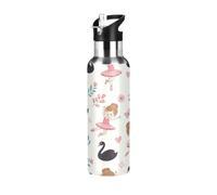 Bouteille d'eau isotherme en acier inoxydable avec paille - 591 ml - Bouteille d'eau étanche pour salle de sport, extérieur, voyage, école, ballerine mignonne - Rose