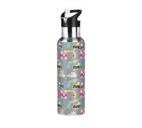 Bouteille d'eau isotherme en acier inoxydable avec paille - 946 ml - Sans BPA - Anti-fuite - Motif véhicules de construction