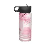 Bouteille d'eau isotherme en acier inoxydable avec paille en forme de fleur de cerisier rose de 532 ml pour camping, fitness, randonnée en plein air
