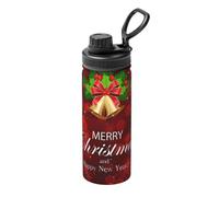 Bouteille d'eau isotherme en acier inoxydable avec poignée - Boule de Noël dorée - 532 ml - Pour l'école et les voyages