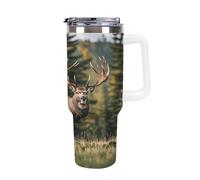 Bouteille d'eau isotherme en acier inoxydable de 113 g, motif élan Lodge, avec paille rabattable, tasse à café de voyage anti-fuite, avec couvercle et paille