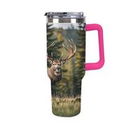 Bouteille d'eau isotherme en acier inoxydable de 113 g, motif élan Lodge, avec paille rabattable, tasse à café de voyage anti-fuite, avec couvercle et paille