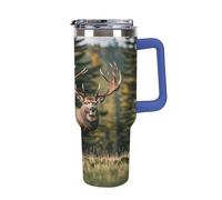 Bouteille d'eau isotherme en acier inoxydable de 113 g, motif élan Lodge, avec paille rabattable, tasse à café de voyage anti-fuite, avec couvercle et paille