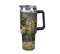 Bouteille d'eau isotherme en acier inoxydable de 113 g, motif élan Lodge, avec paille rabattable, tasse à café de voyage anti-fuite, avec couvercle et paille