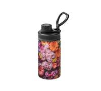 Bouteille d'eau isotherme en acier inoxydable de 355 ml avec fleurs arc-en-ciel lumineuses et fleurs en fleurs, pour voyage, sport, espace, grande ouverture, 355 ml